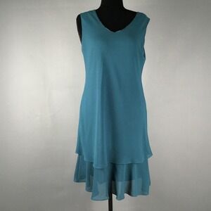 R&M Richards Dress Womens 12 Blue Layered Hem Sleeveless Beaded Neck Chiffon